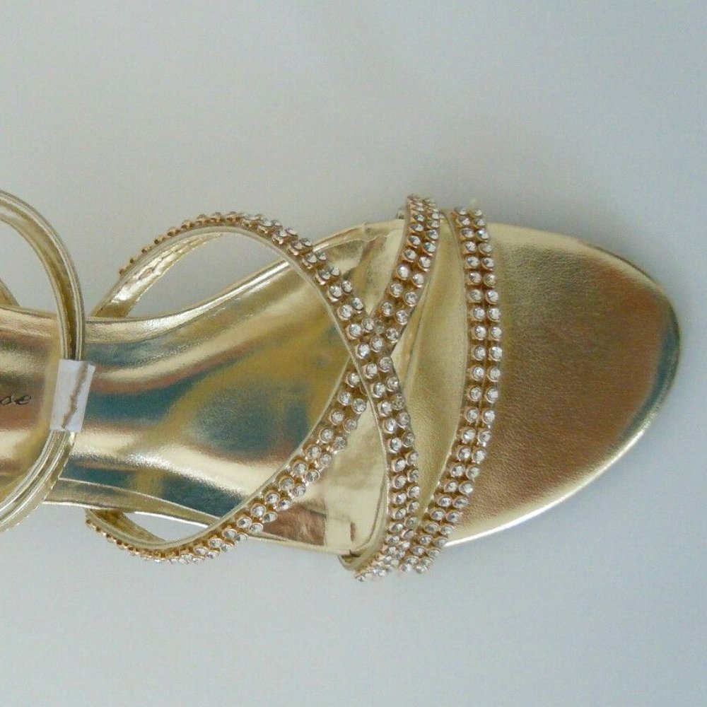 NEW GOLD Strappy High Heels Rhinestone Sparkle